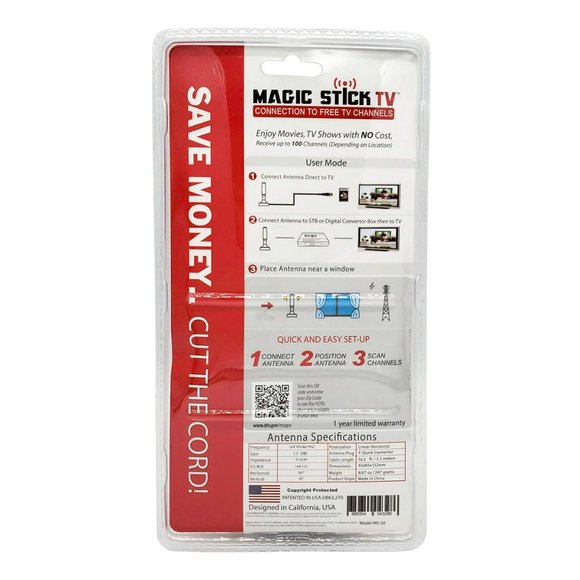 Magic Stick MS-50MAX: HDTV TV Antenna w/ Magnetic Base Indoor, Outdoor - White - Picture 3 of 10